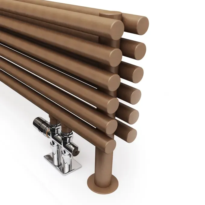 Designradiator Tune HSD detailopname van het dubbele buisprofiel in de afwerking Bright Copper