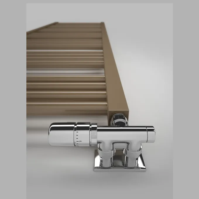 Handdoekradiator Fiona One detailopname in RAL 8024, donkerbruin