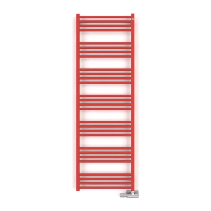 Handdoekradiator Fiona weergave in RAL 3028, rood, met zijaansluiting
