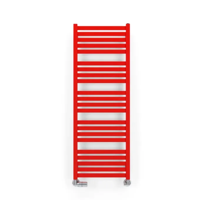 Handdoekradiator Marlin One in RAL 3028, rood, in driekwart aanzicht tegen een neutrale achtergrond