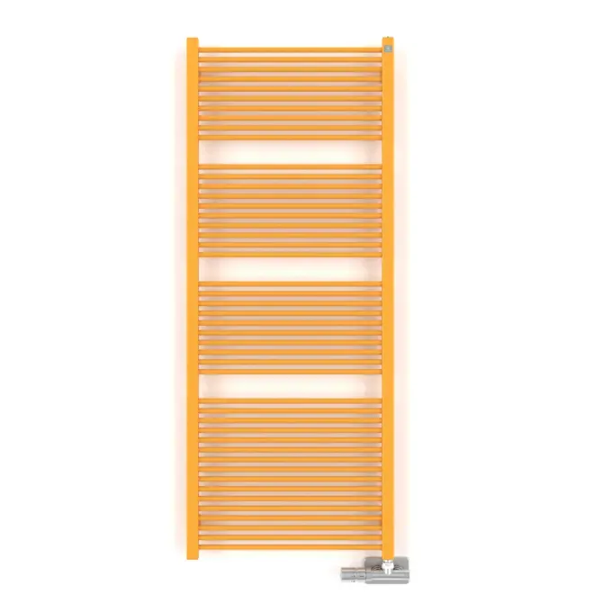 Handdoekradiator Mike One weergave in RAL 1003, geel, in schuin aanzicht
