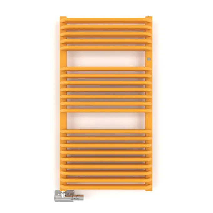 Handdoekradiator Tytus One weergave in RAL 1003, geel, met zijaansluiting