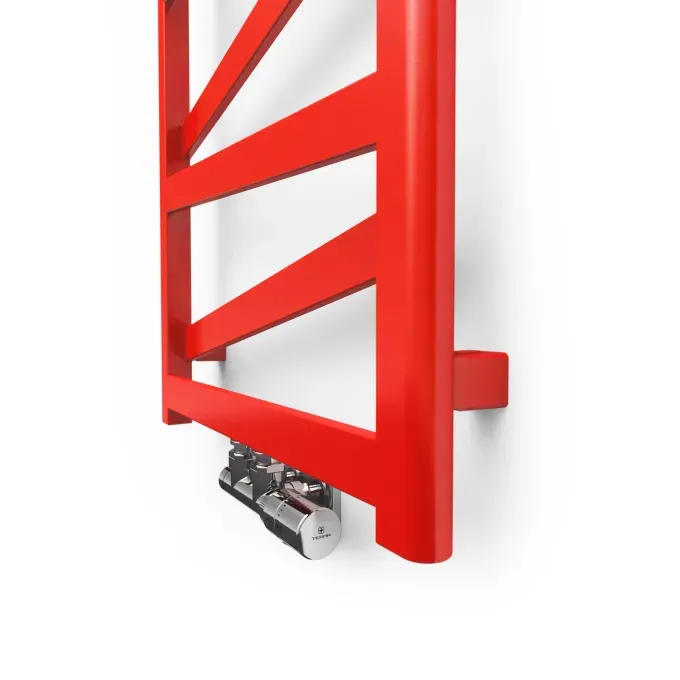 Handdoekradiator Vipera One detailopname van het golvende buisprofiel in de matrode afwerking Soft 3028