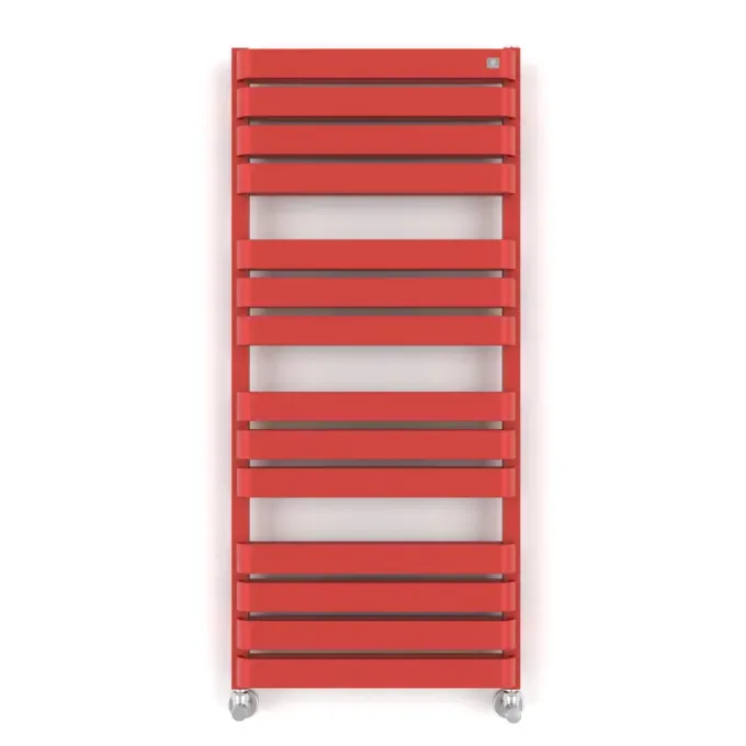 Handdoekradiator Warp T Bold weergave in RAL 3028, rood, met zijaansluiting