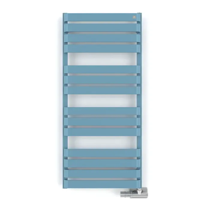 Handdoekradiator Warp T weergave in RAL 5024, lichtblauw, met zijaansluiting