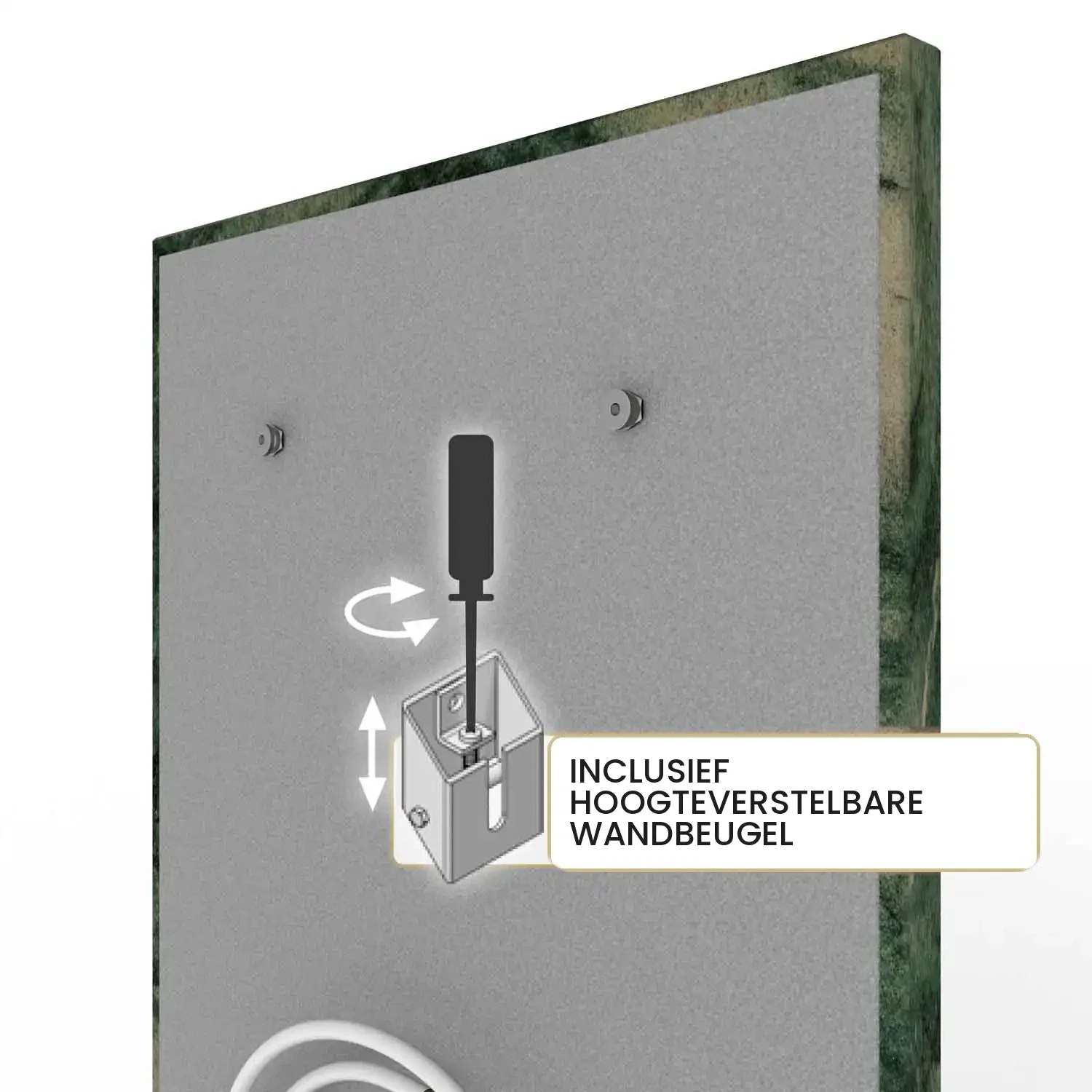 Designradiator Atlantis, achterzijde met hoogteverstelbare wandbeugel
