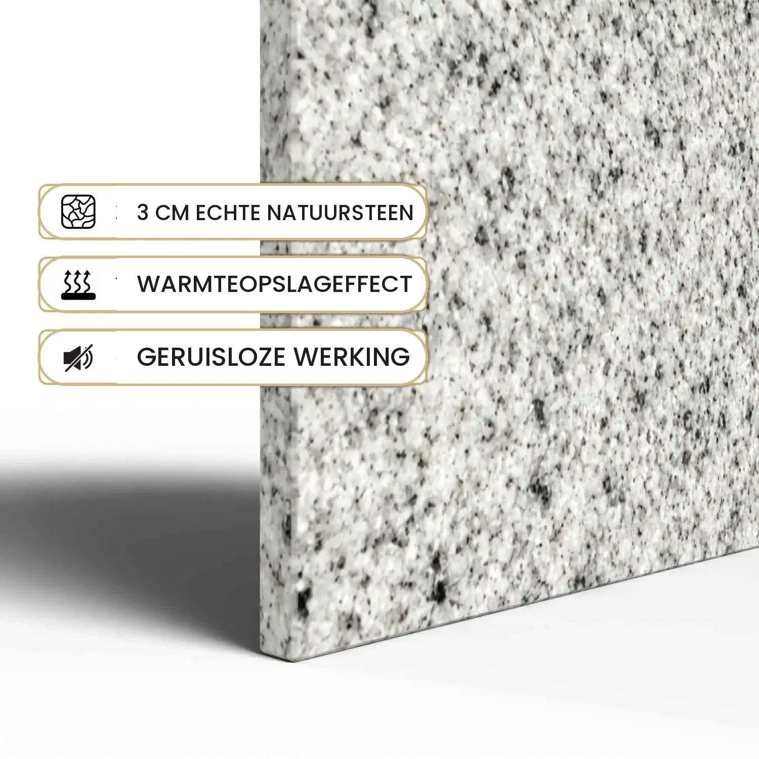 Designradiator Bethel White: 3 cm echte natuursteen, warmteopslageffect en geruisloze werking