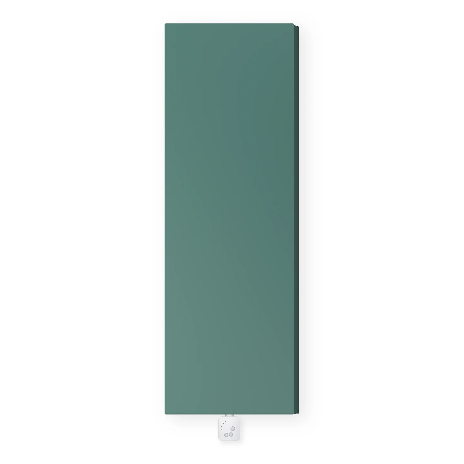 Designradiator Nova PPmix 2 in groenblauw met verwarmingselement, vooraanzicht op een witte achtergrond