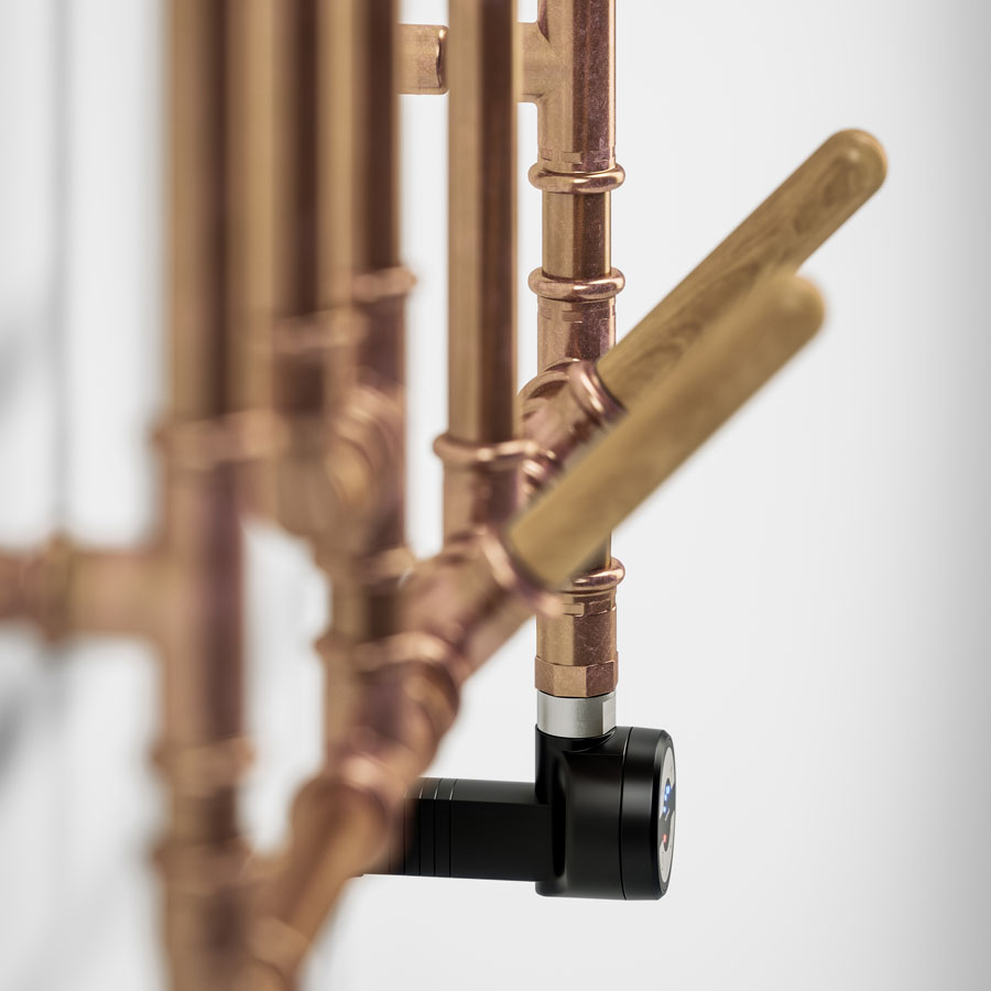 Designradiator Pająk, detail van een houten haak