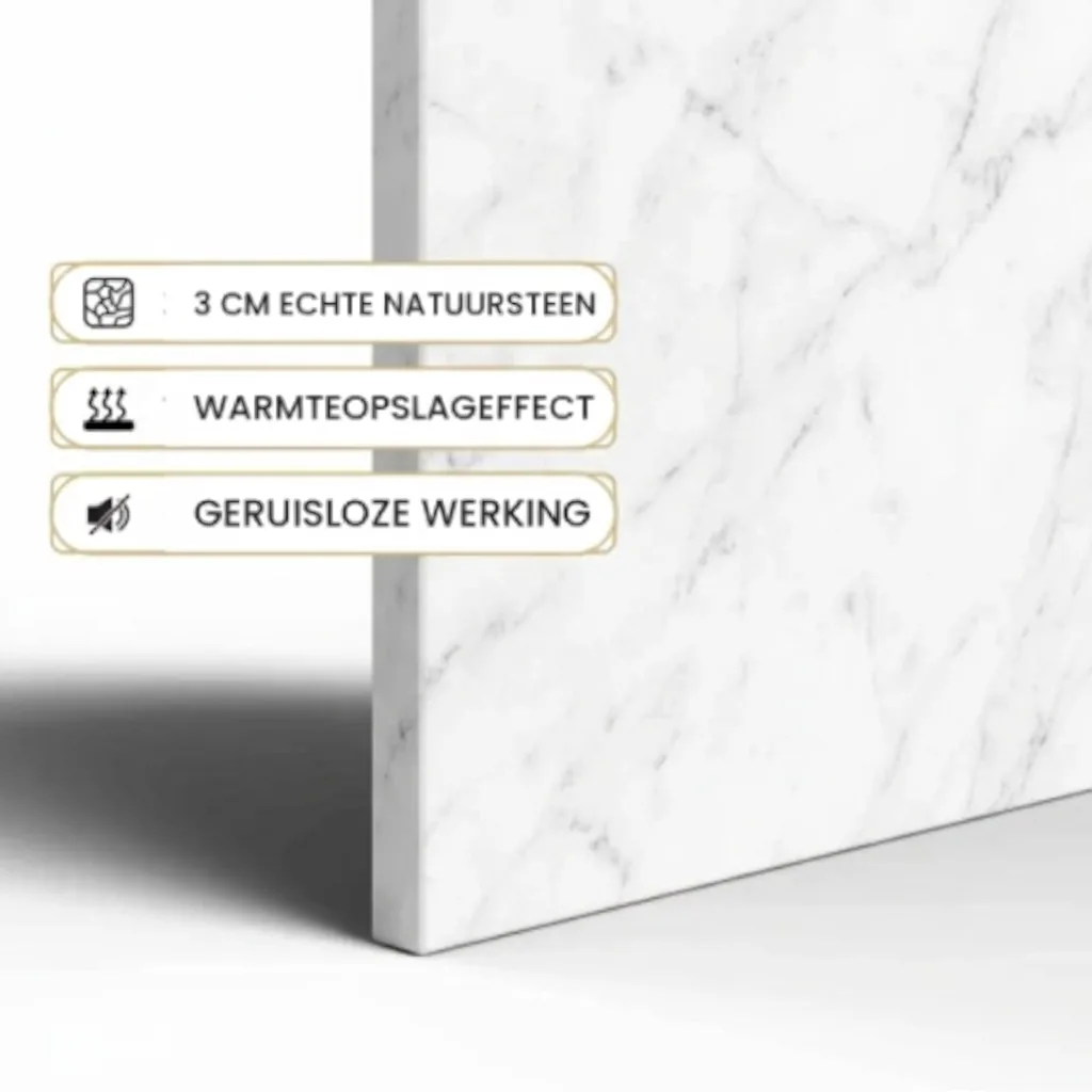 Designradiator Polaris: 3 cm echte natuursteen, warmteopslageffect en geruisloze werking