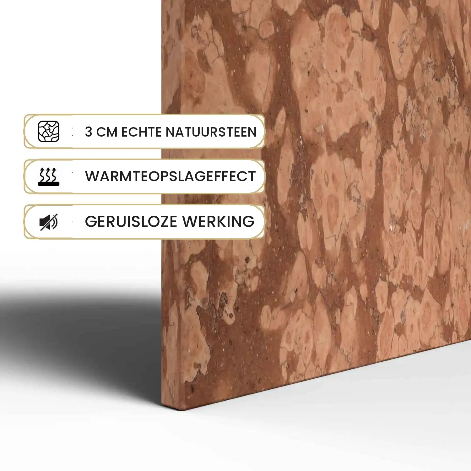 Designradiator Rosso Verona: 3 cm echte natuursteen, warmteopslageffect en geruisloze werking