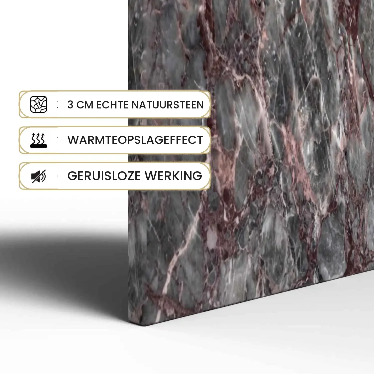 Designradiator Salome: 3 cm echte natuursteen, warmteopslageffect en geruisloze werking