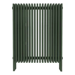 Designradiator Vesta in RAL 6031 legergroen, vooraanzicht op een witte achtergrond