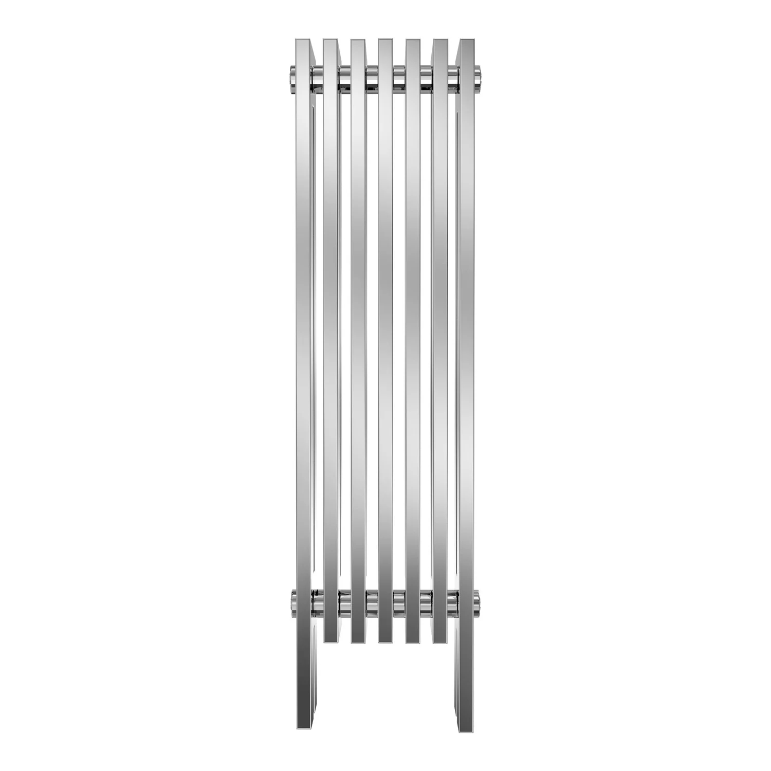 Designradiator Vesta in chroom, vooraanzicht op een witte achtergrond