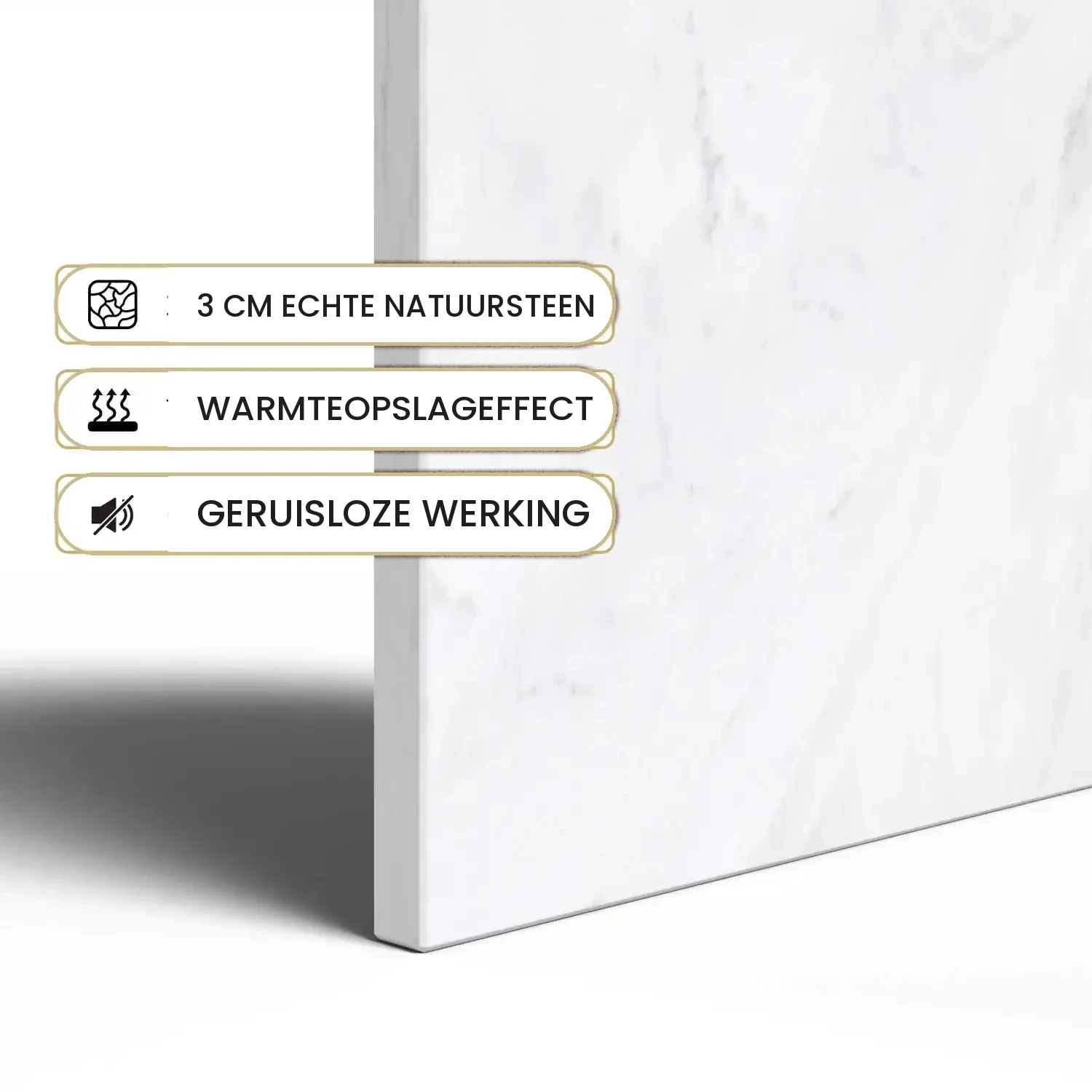 Designradiator Volakas: 3 cm echte natuursteen, warmteopslageffect en geruisloze werking