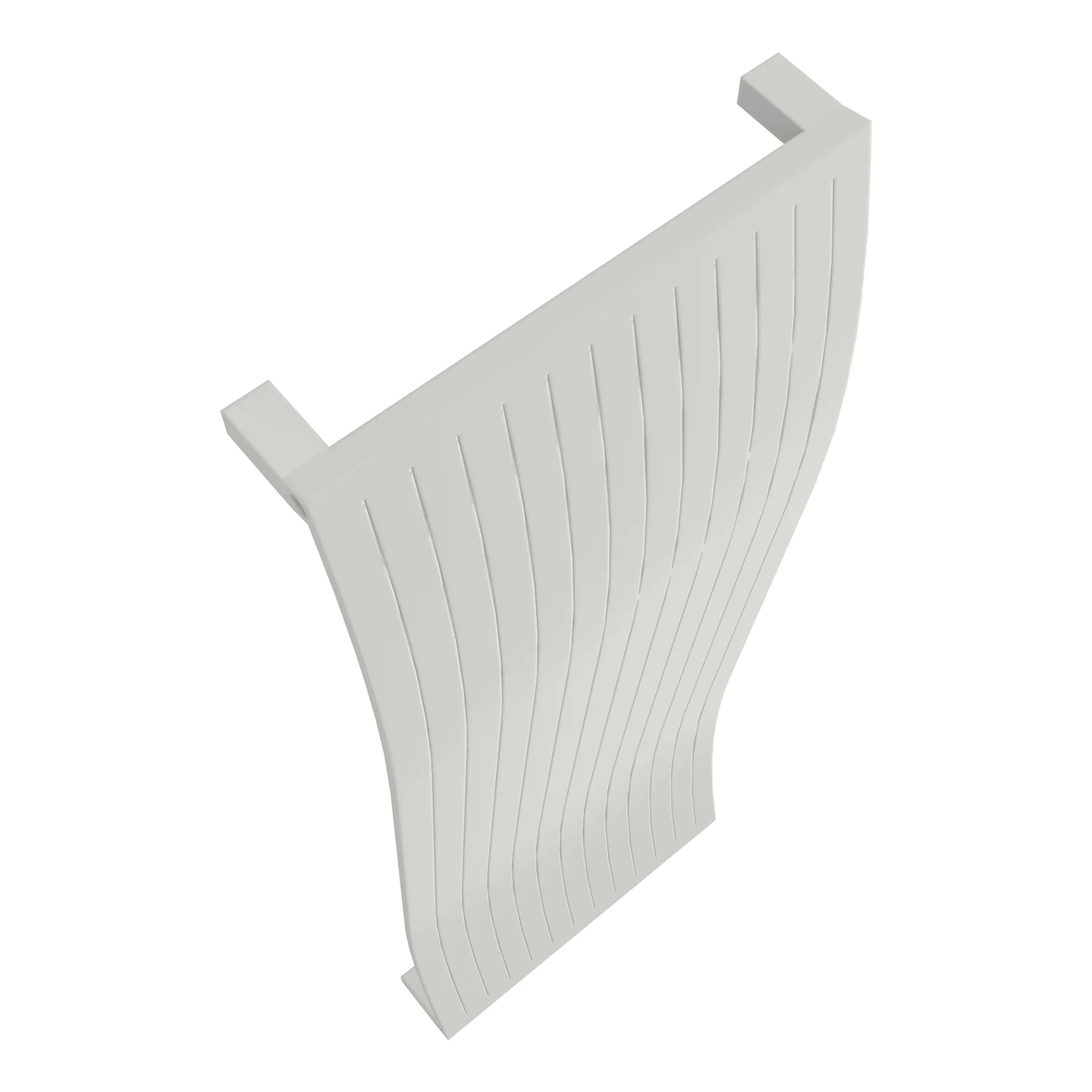 Designradiator Wave in wit, schuin van onderen gezien met de verticale groeven