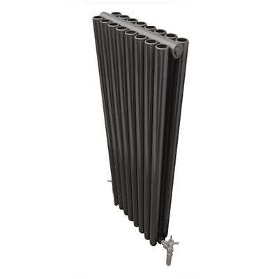 Designradiator Mega in de kleur Soft Metallic Grey tegen een witte achtergrond