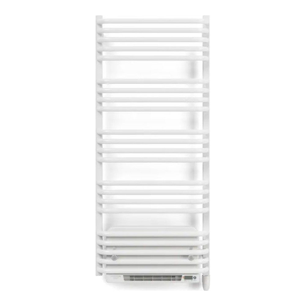 Handdoekradiator Alex Blower met ingebouwde ventilatorkachel, wit, vooraanzicht op een witte achtergrond