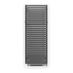 Handdoekradiator City Blower met ingebouwde ventilatorkachel, metallic grijs, vooraanzicht op een witte achtergrond
