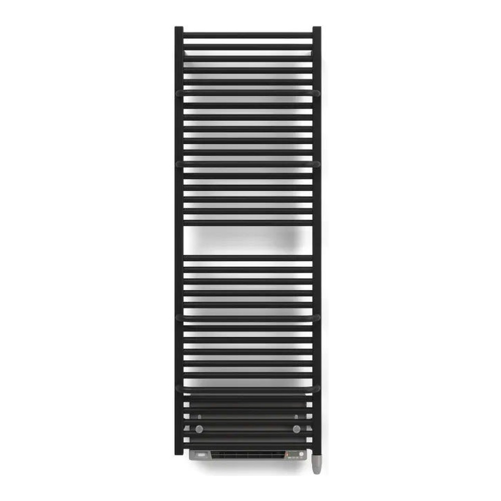 Handdoekradiator Lima Blower met ingebouwde ventilatorkachel, zwart, vooraanzicht op een witte achtergrond