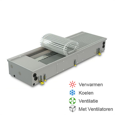 De Ecoluxe convectorput is uitgerust met ventilatoren. Geschikt voor LTV-systemen, aansluiting op ventilatiekanalen & koelen