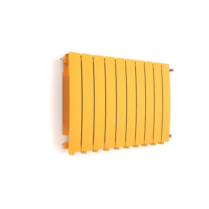 Aluminium ledenradiator Bergamo in RAL 1003 signaalgeel, schuin vooraanzicht