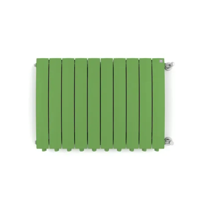 Aluminium ledenradiator Bergamo in RAL 6018 geelgroen, vooraanzicht