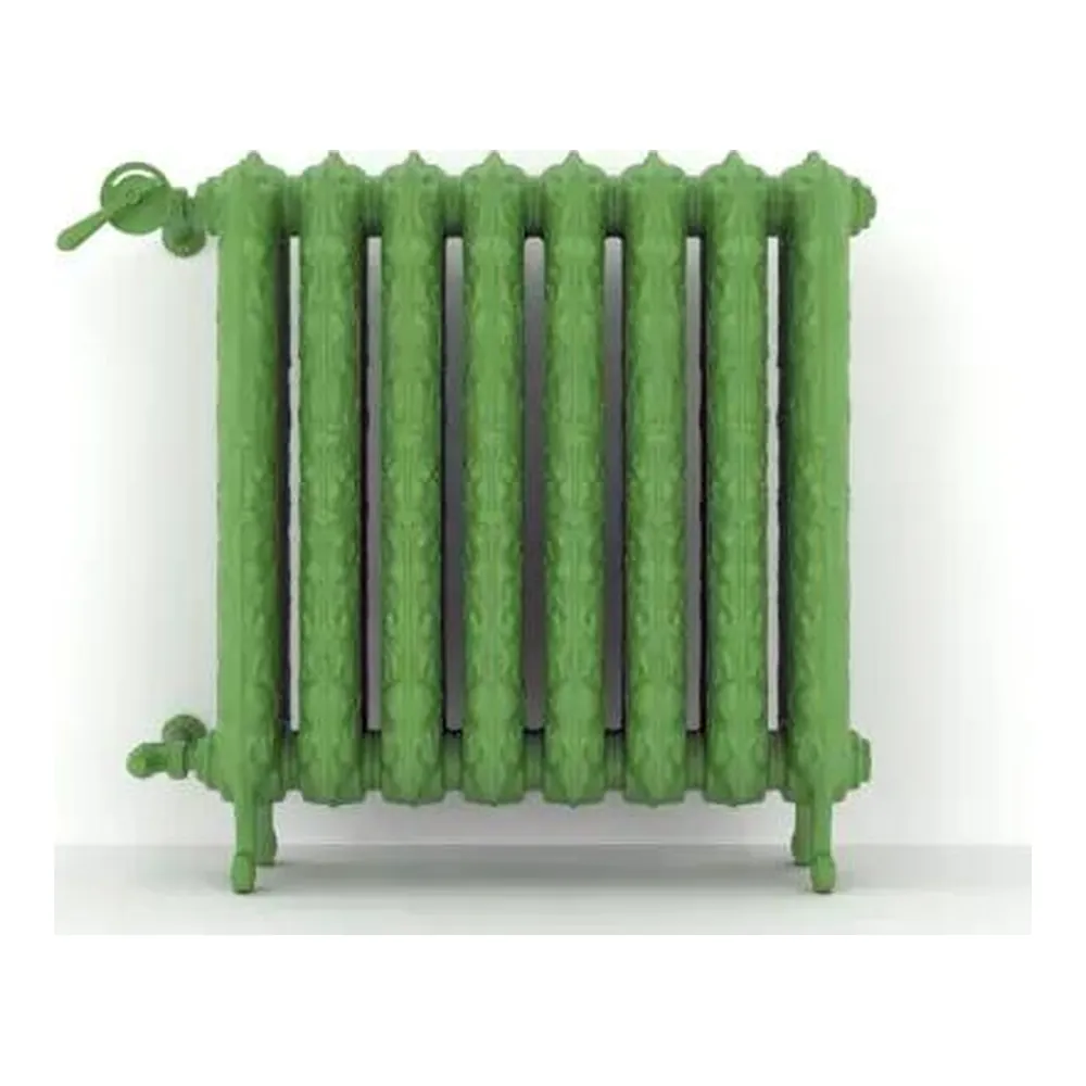 Gietijzeren radiator Kaszub in RAL 6018 geelgroen, vooraanzicht