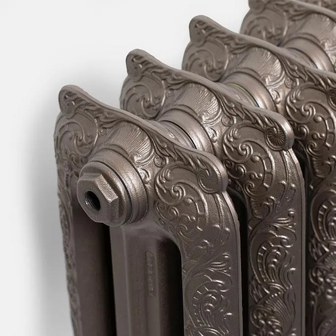 Detail van de ornamenten op de gietijzeren radiator Oxford