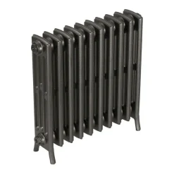 Gietijzeren radiator Stylos in Raw Metal, schuin aanzicht